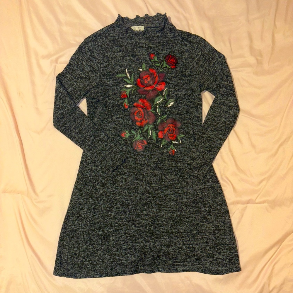 ULTRA FLIRT Womens Gray Floral Long Sleeve Mock Mini Cocktail Shift Dress M